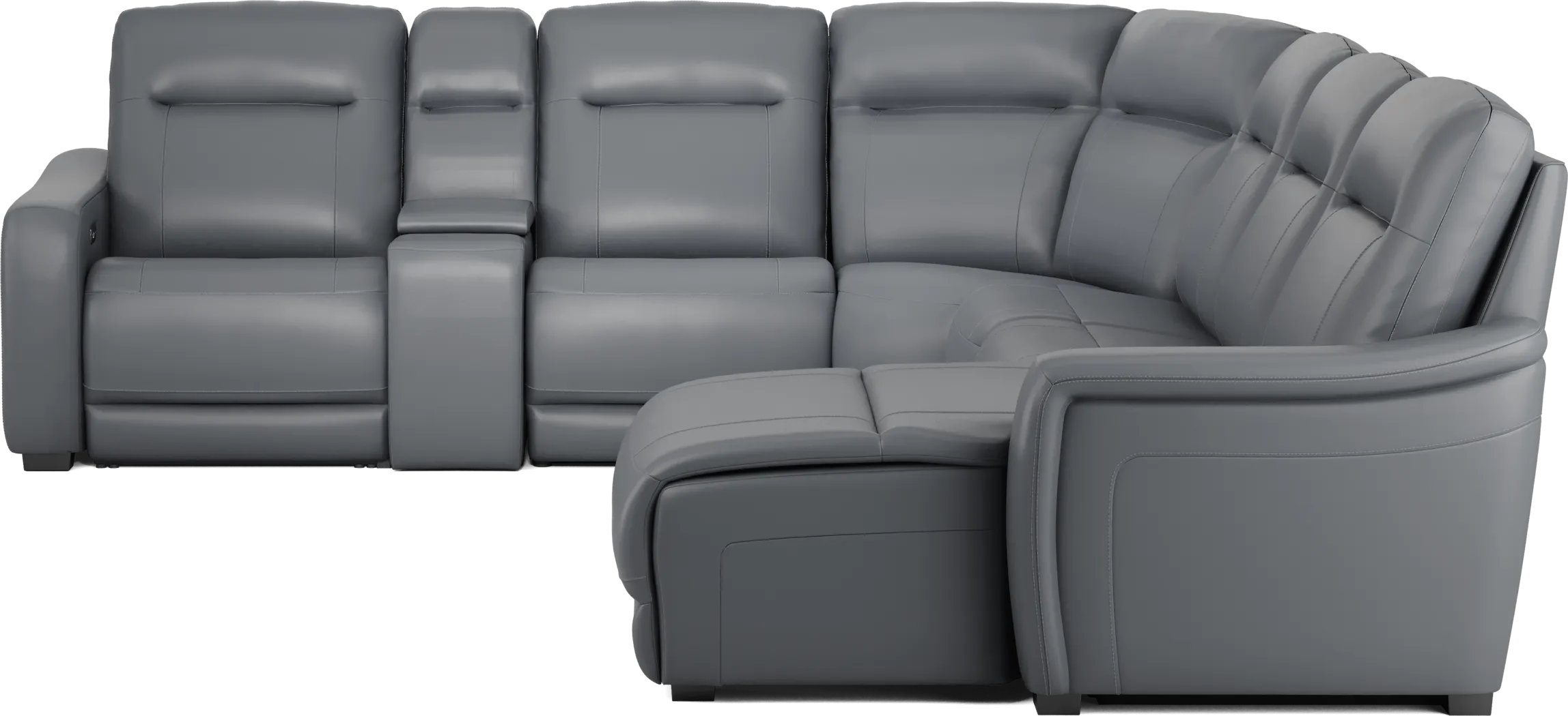 Newport Blue Leather 7 Pc Dual Power Reclining Sectional - Thumbnail - Image 2