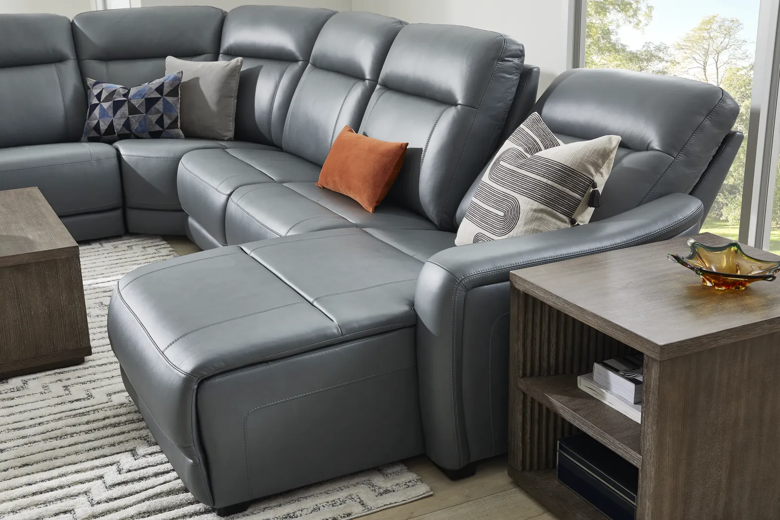 Newport Blue Leather 7 Pc Dual Power Reclining Sectional - Image 8