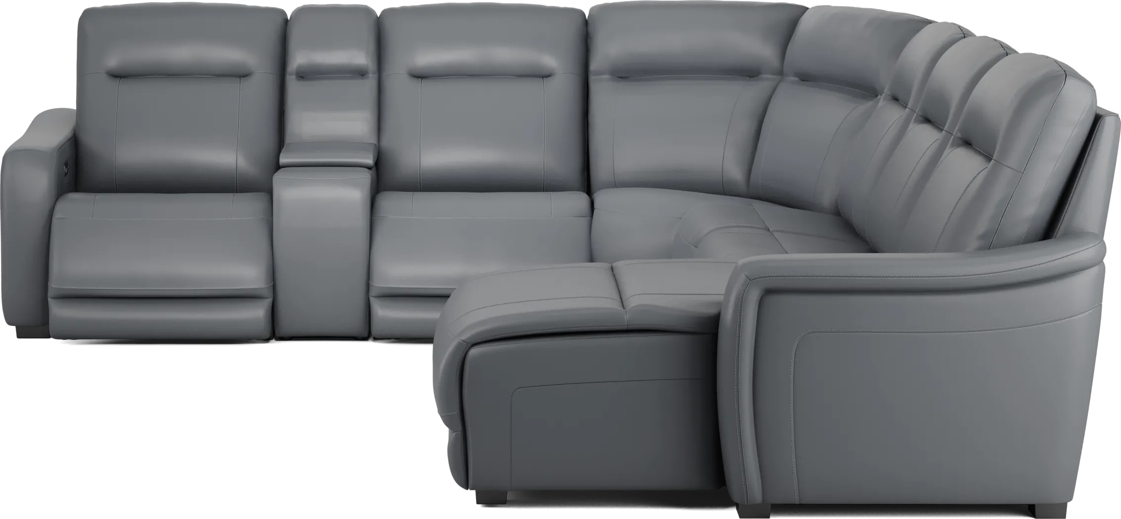 Newport Blue Leather 7 Pc Dual Power Reclining Sectional - Thumbnail - Image 3