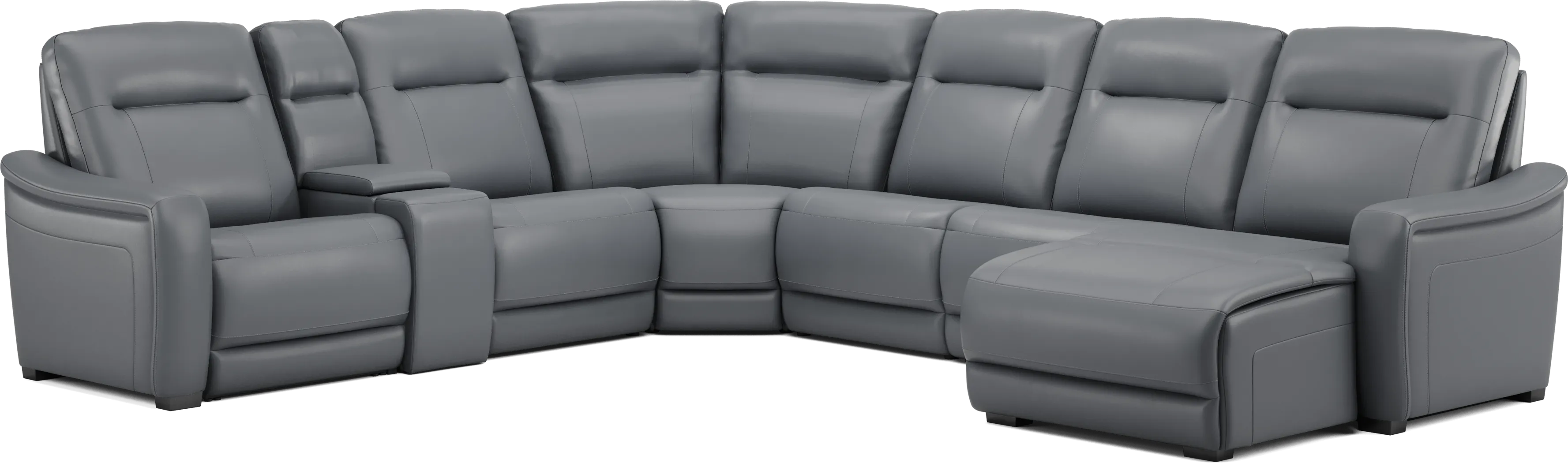 Newport Blue Leather 7 Pc Dual Power Reclining Sectional - Thumbnail - Image 4