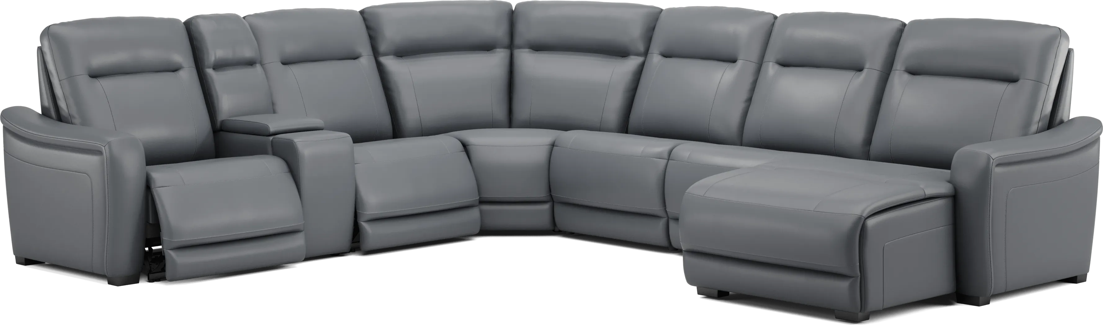 Newport Blue Leather 7 Pc Dual Power Reclining Sectional - Thumbnail - Image 1