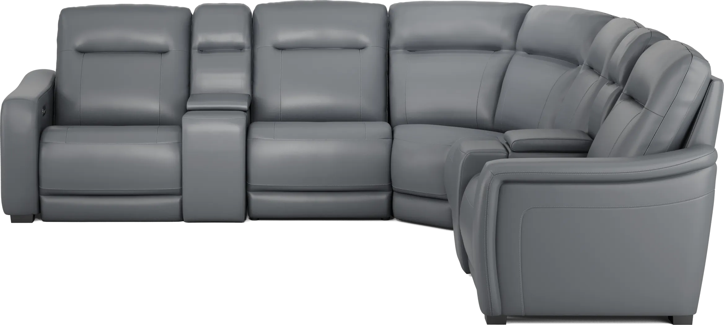Newport Blue Leather 7 Pc Dual Power Reclining Sectional - Thumbnail - Image 2