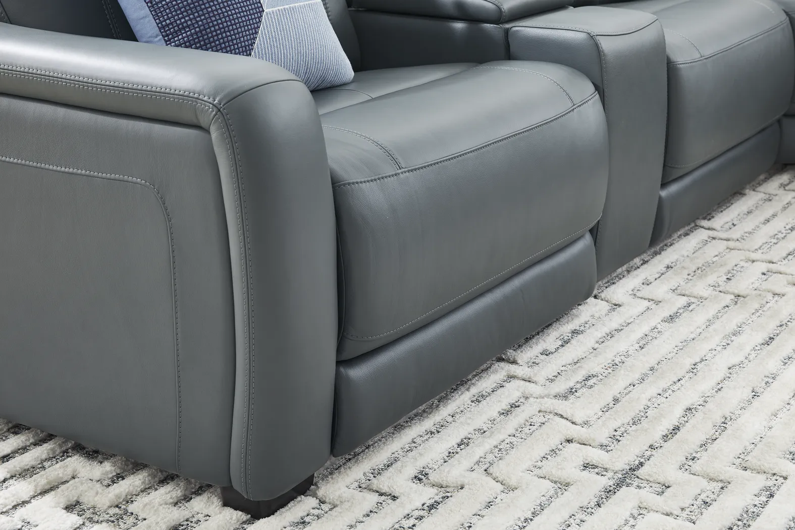 Newport Blue Leather 7 Pc Dual Power Reclining Sectional - Image 6