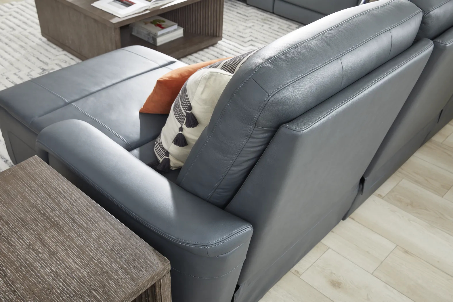 Newport Blue Leather 7 Pc Dual Power Reclining Sectional - Image 7