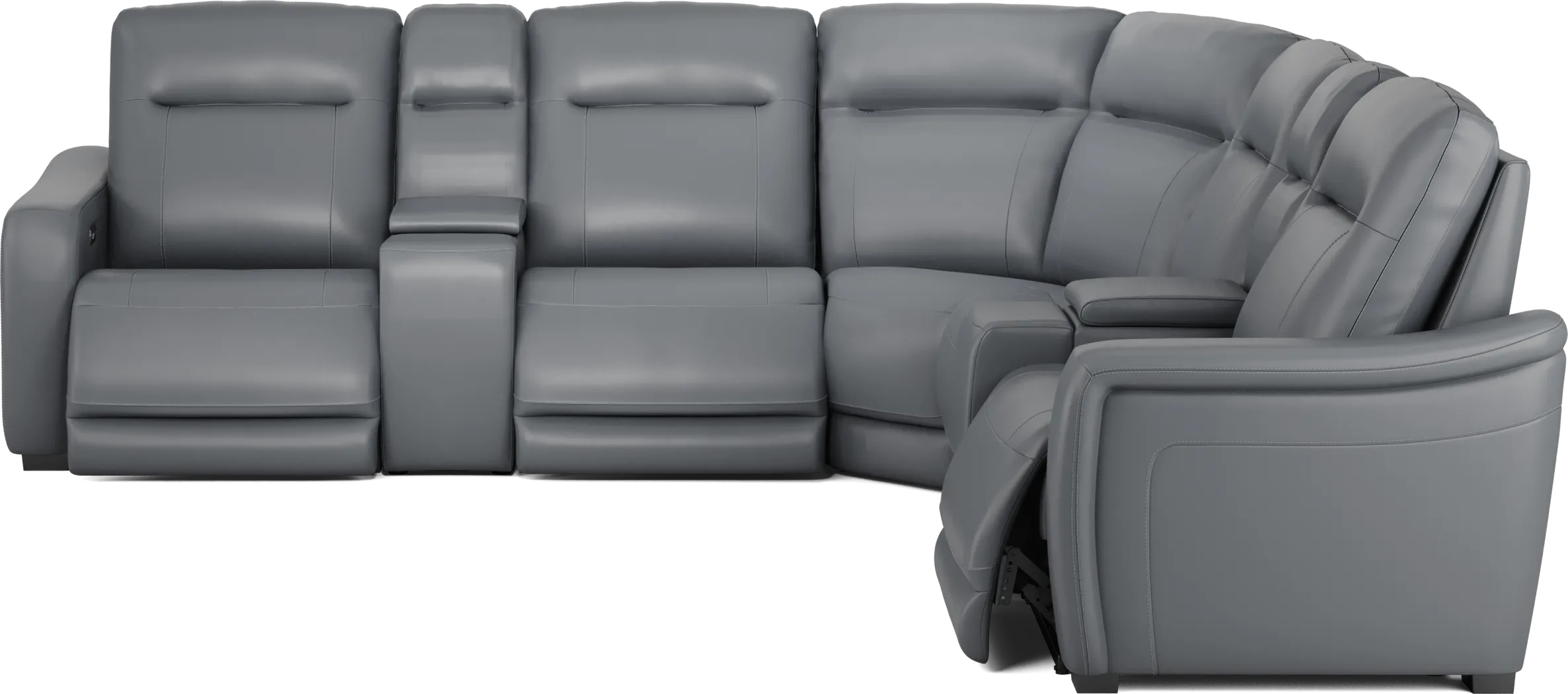 Newport Blue Leather 7 Pc Dual Power Reclining Sectional - Thumbnail - Image 3