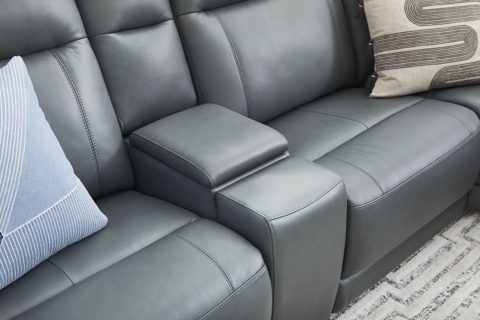 Newport Blue Leather 7 Pc Dual Power Reclining Sectional - Image 12