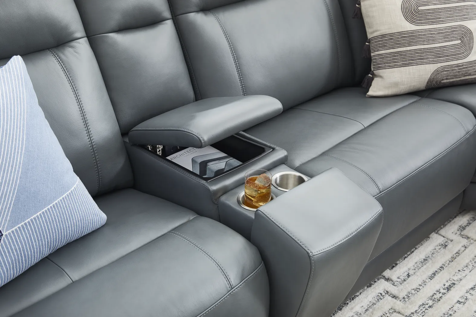 Newport Blue Leather 7 Pc Dual Power Reclining Sectional - Image 13