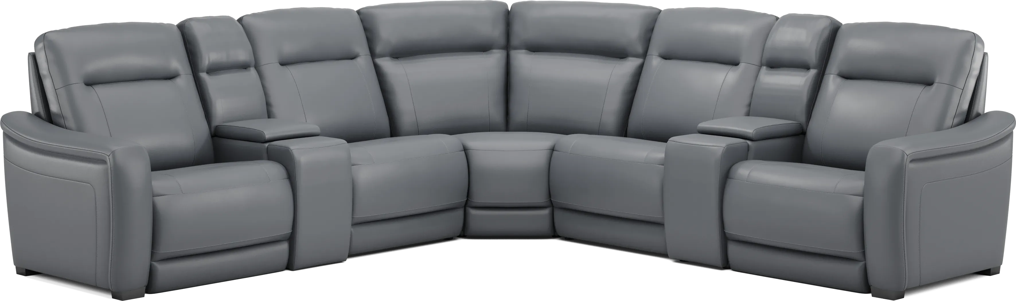 Newport Blue Leather 7 Pc Dual Power Reclining Sectional - Thumbnail - Image 4