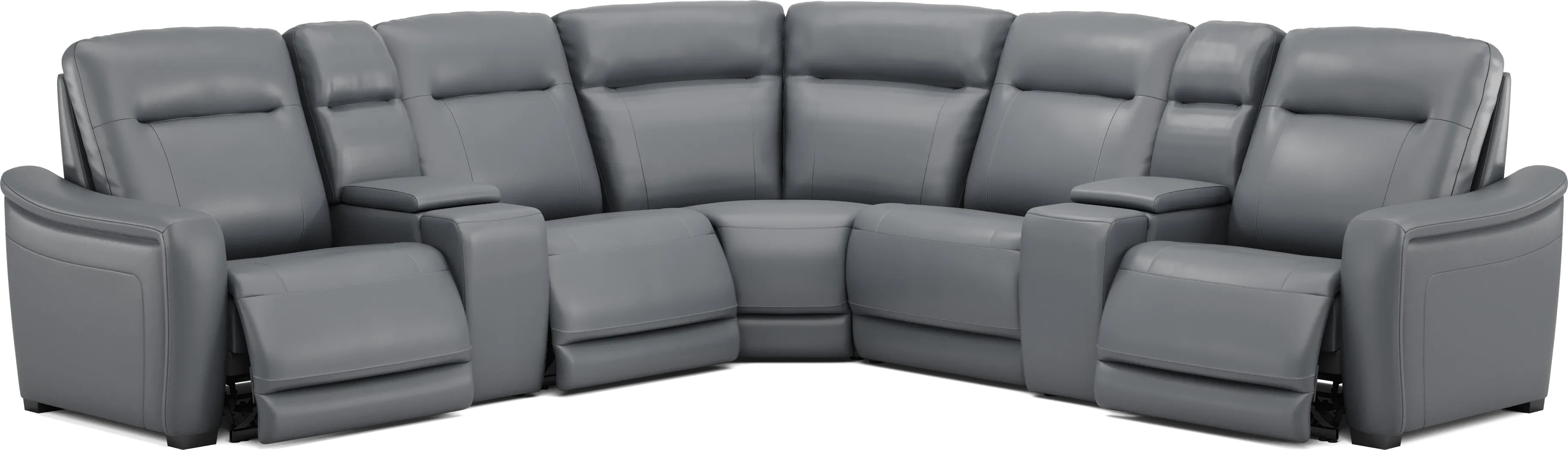Newport Blue Leather 7 Pc Dual Power Reclining Sectional - Thumbnail - Image 1