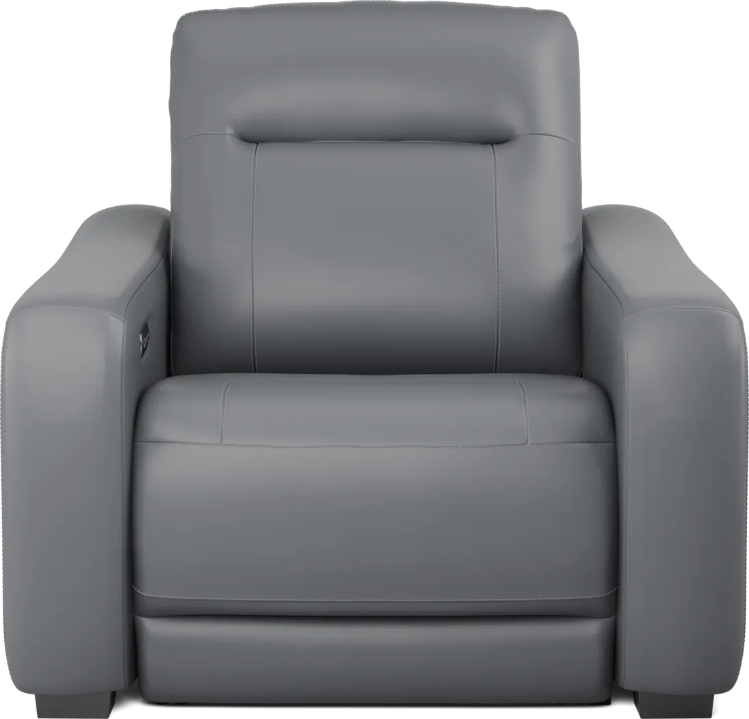Newport Blue Leather Dual Power Recliner - Thumbnail - Image 2
