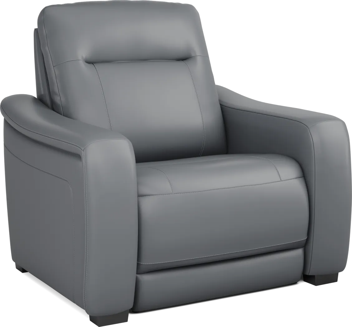 Newport Blue Leather Dual Power Recliner - Thumbnail - Image 3