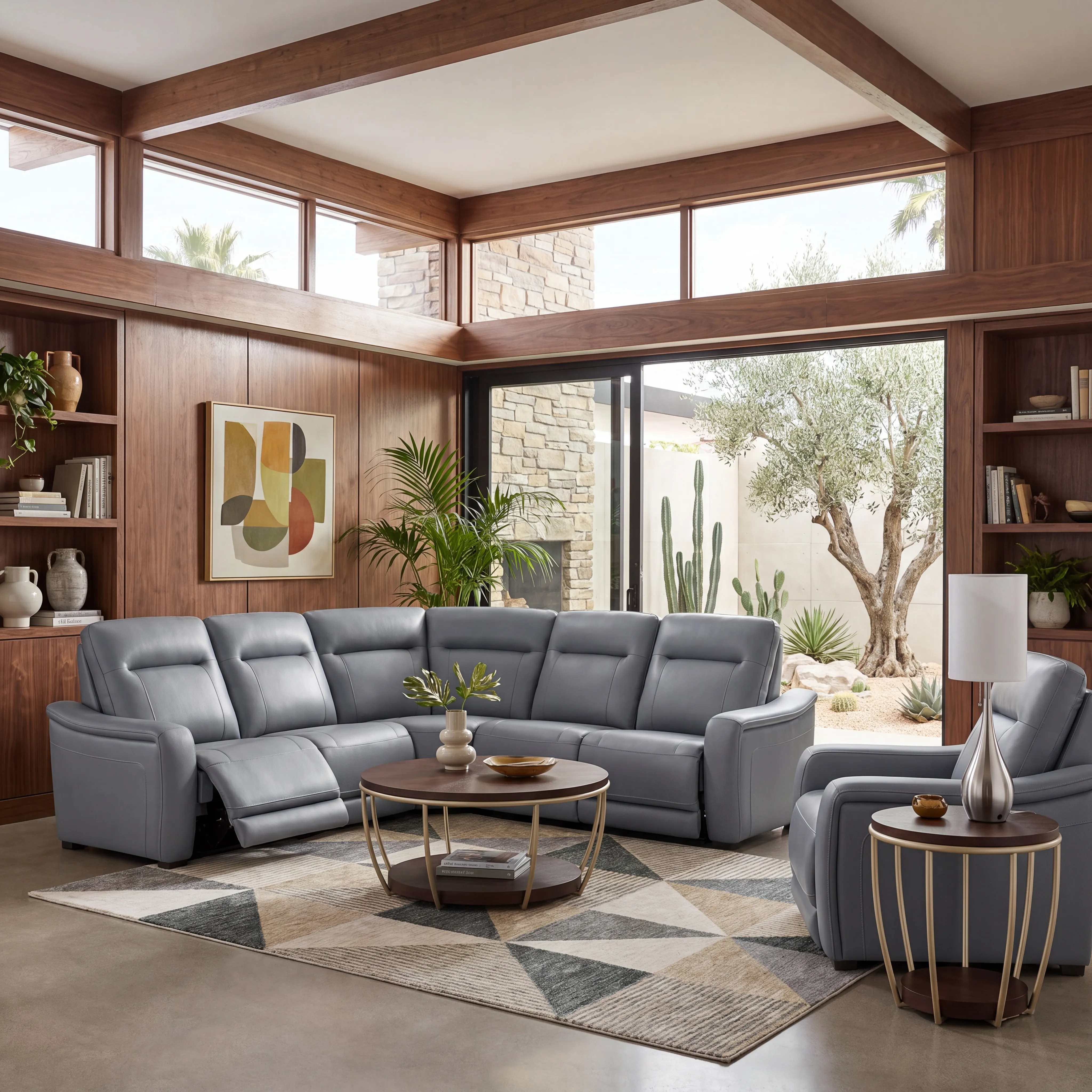 Newport Blue Leather Dual Power Recliner - Thumbnail - Image 4