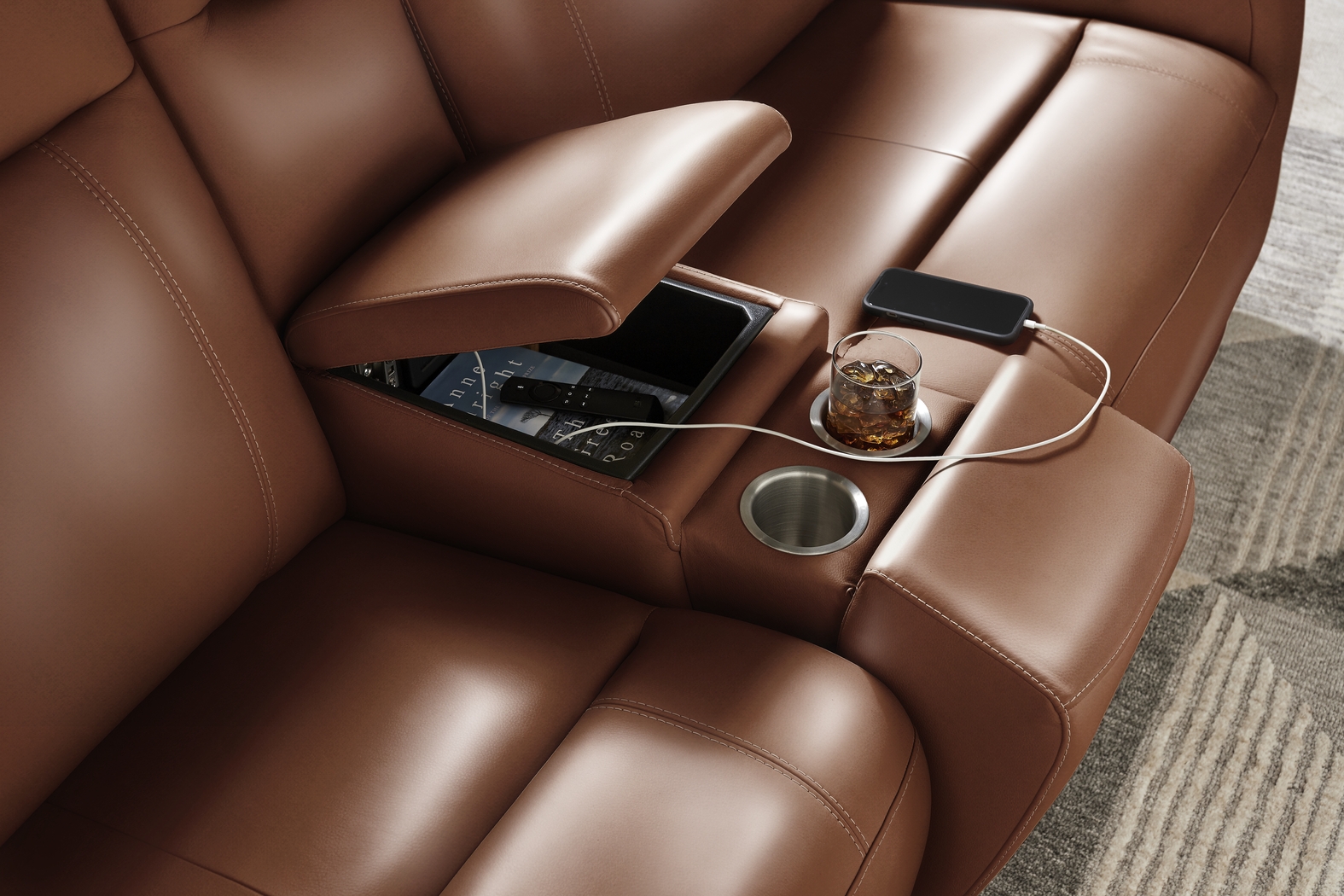 Newport Brown Leather 10 Pc Dual Power Reclining Sectional Living Room - Thumbnail - Image 5