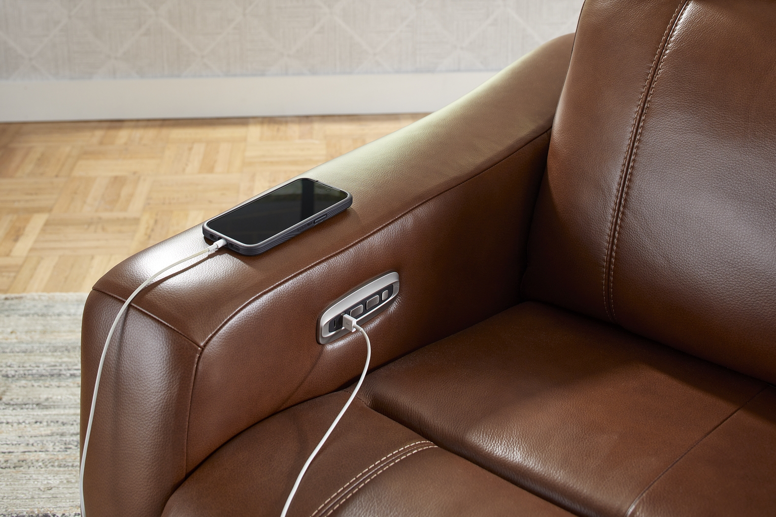 Newport Brown Leather 10 Pc Dual Power Reclining Sectional Living Room - Thumbnail - Image 5