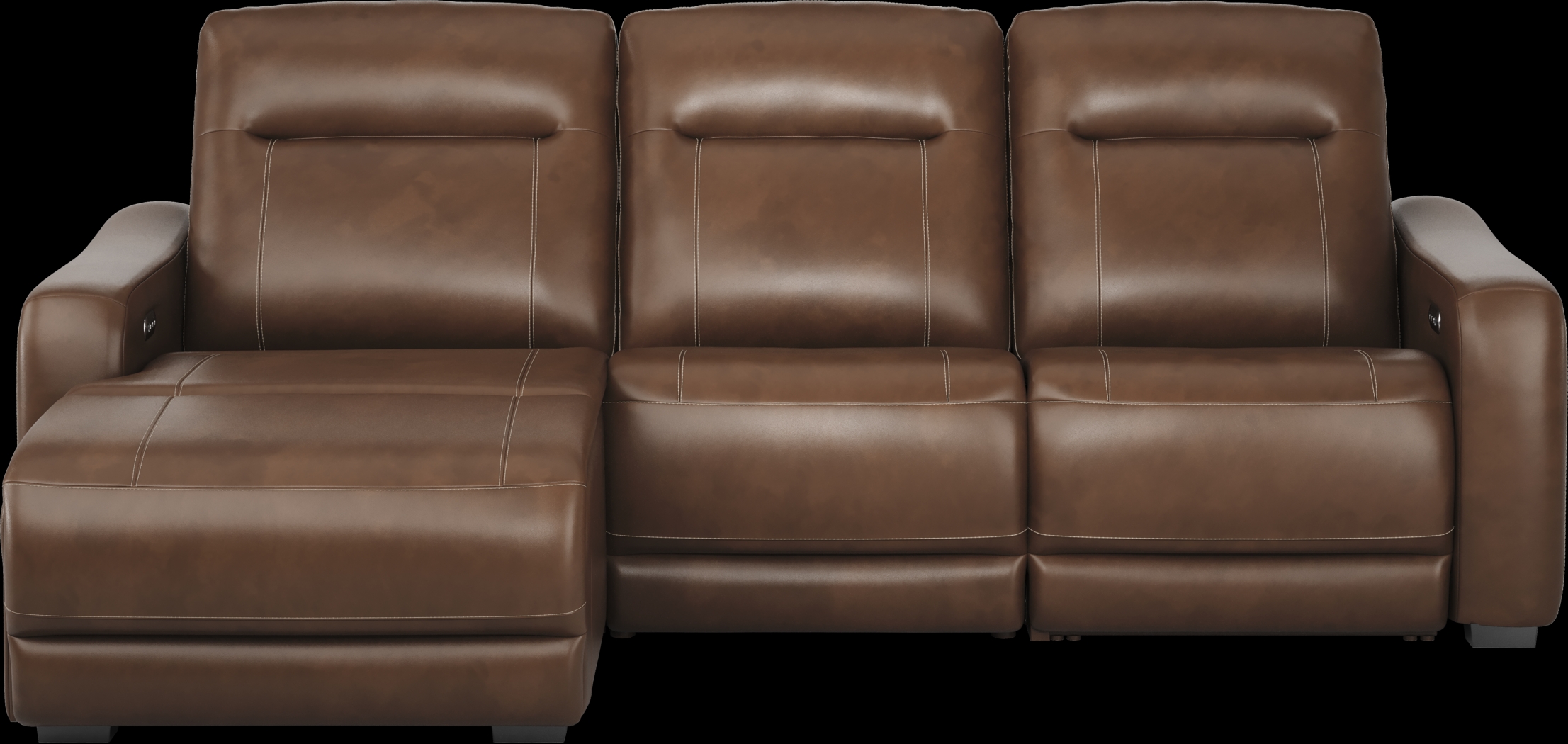 Newport Brown Leather 3 Pc Dual Power Reclining Sectional - Thumbnail - Image 3