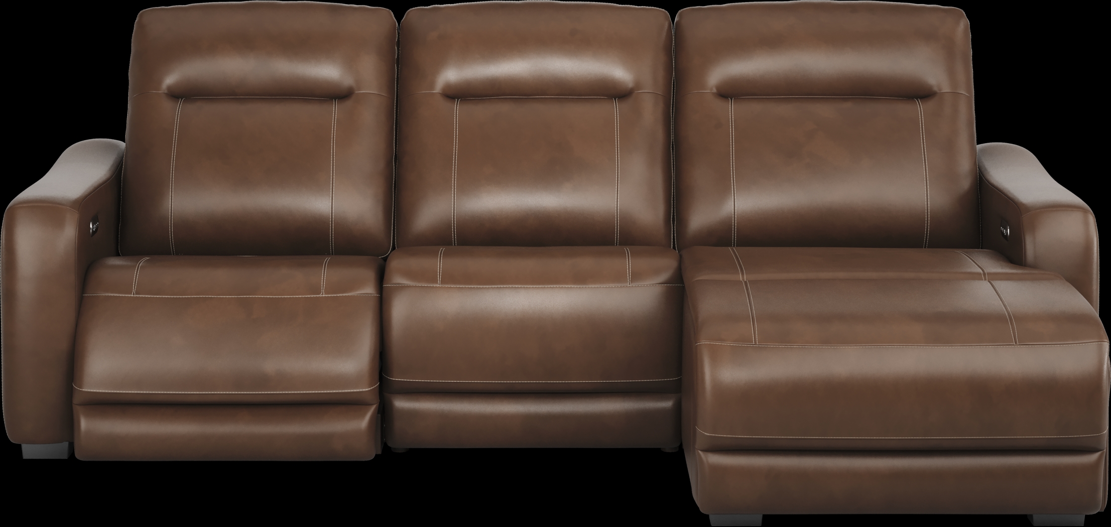 Newport Brown Leather 3 Pc Dual Power Reclining Sectional - Thumbnail - Image 1