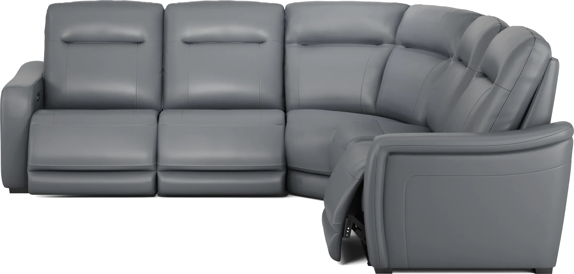 Newport Blue Leather 5 Pc Dual Power Reclining Sectional - Thumbnail - Image 3