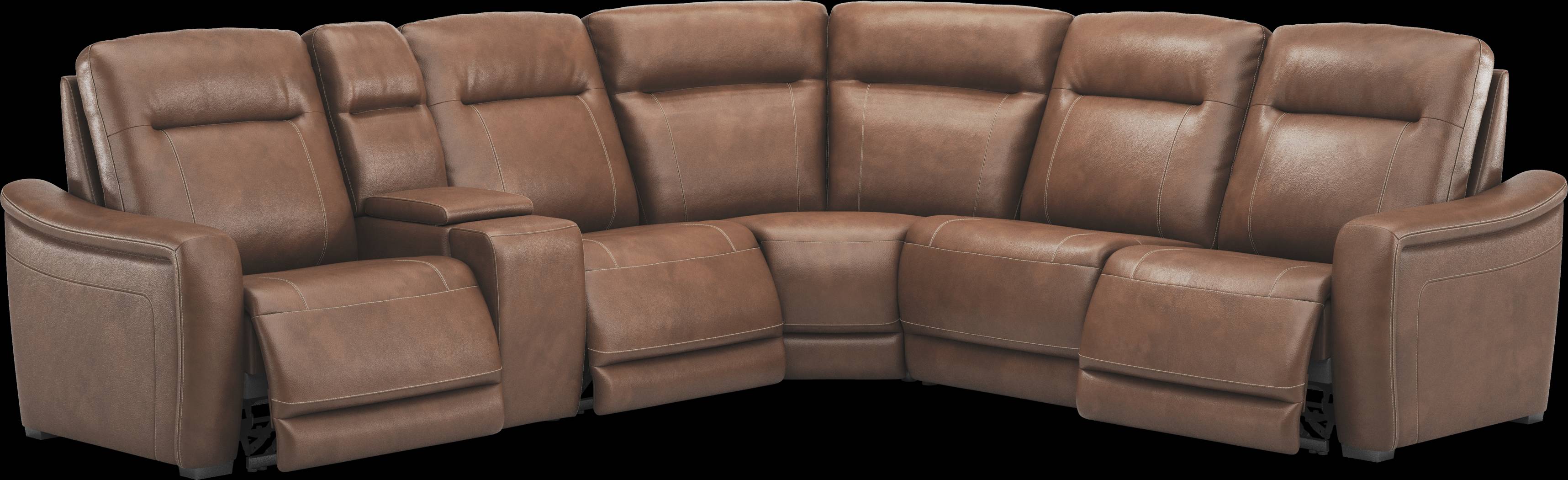 Newport Brown Leather 6 Pc Dual Power Reclining Sectional - Thumbnail - Image 1