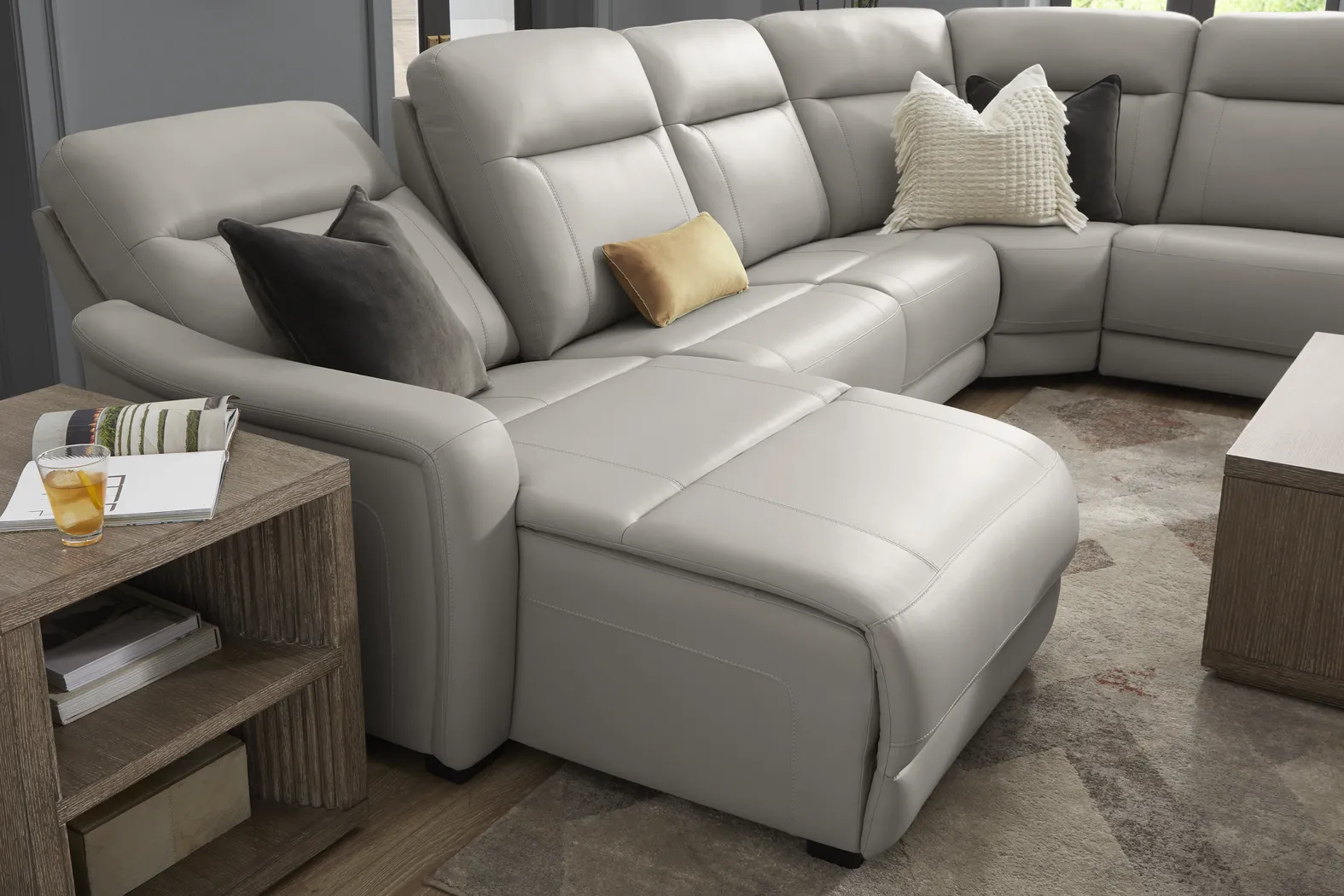 Newport Gray Leather 3 Pc Dual Power Reclining Sectional - Image 12
