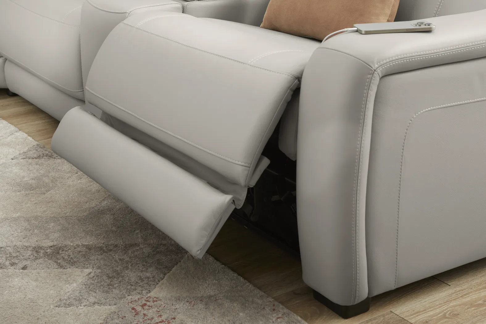 Newport Gray Leather 7 Pc Dual Power Reclining Sectional - Image 9