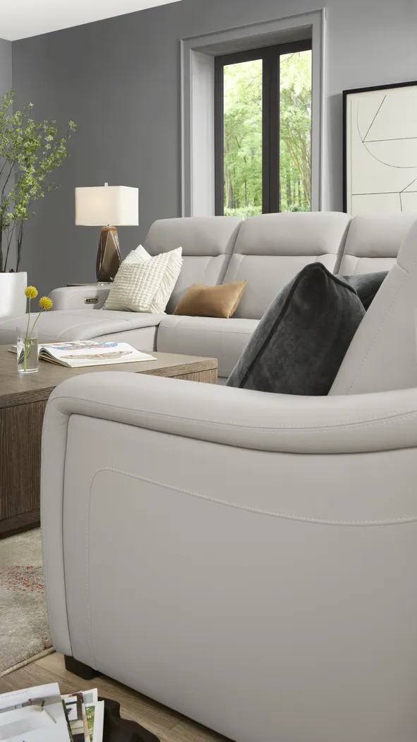 Newport Gray Leather 7 Pc Dual Power Reclining Sectional - Image 17