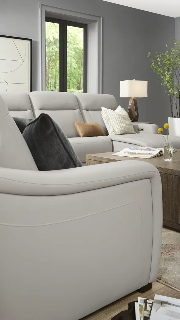 Newport Gray Leather 7 Pc Dual Power Reclining Sectional - Image 13