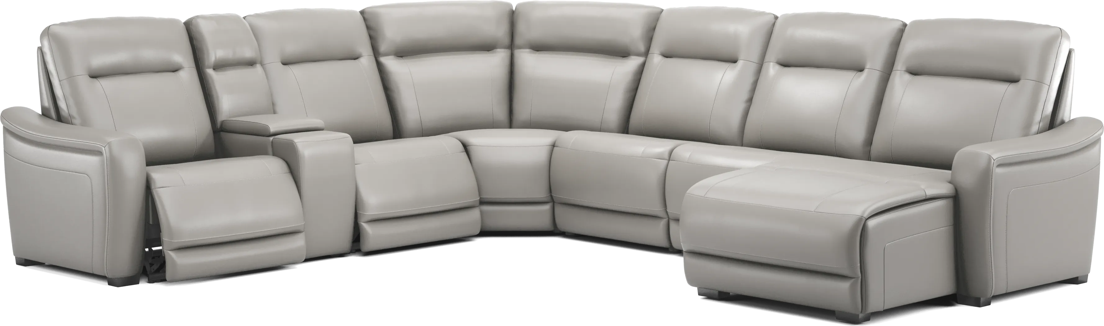 Newport Gray Leather 7 Pc Dual Power Reclining Sectional - Thumbnail - Image 1