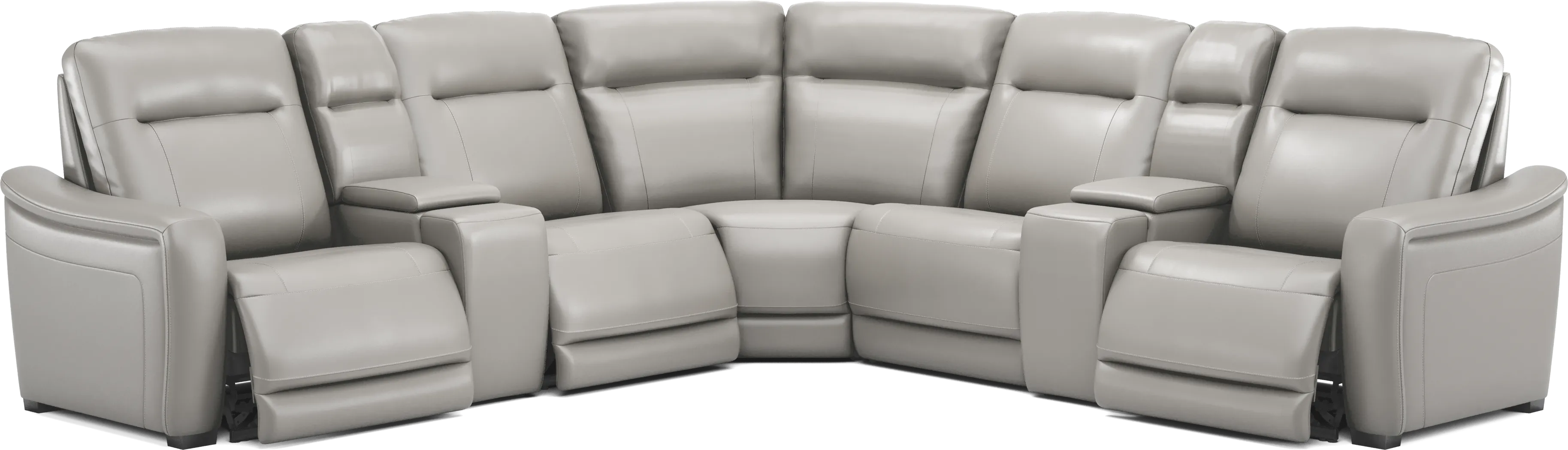 Newport Gray Leather 7 Pc Dual Power Reclining Sectional - Thumbnail - Image 1