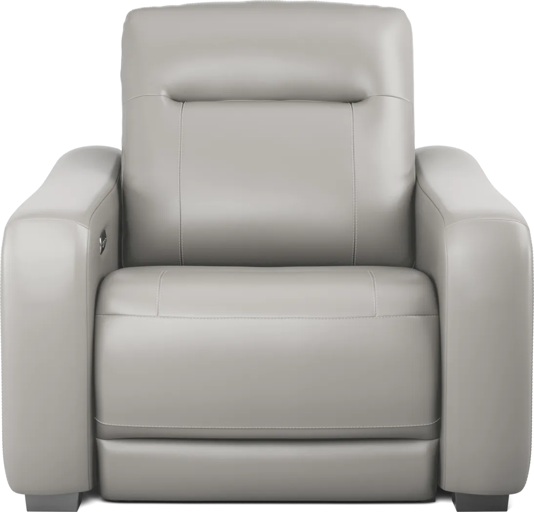 Newport Gray Leather Dual Power Recliner - Thumbnail - Image 2