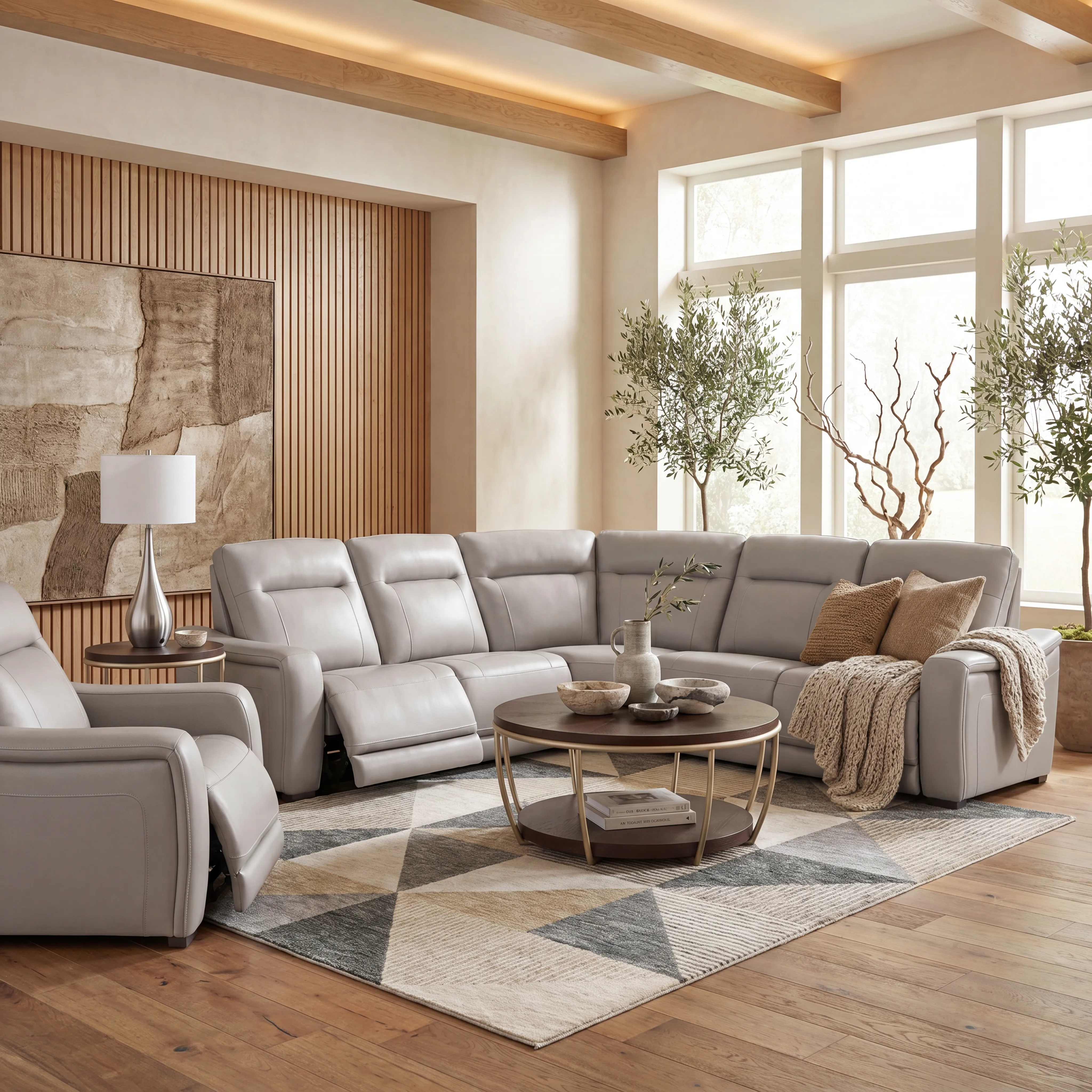 Newport Gray Leather Dual Power Recliner - Thumbnail - Image 4