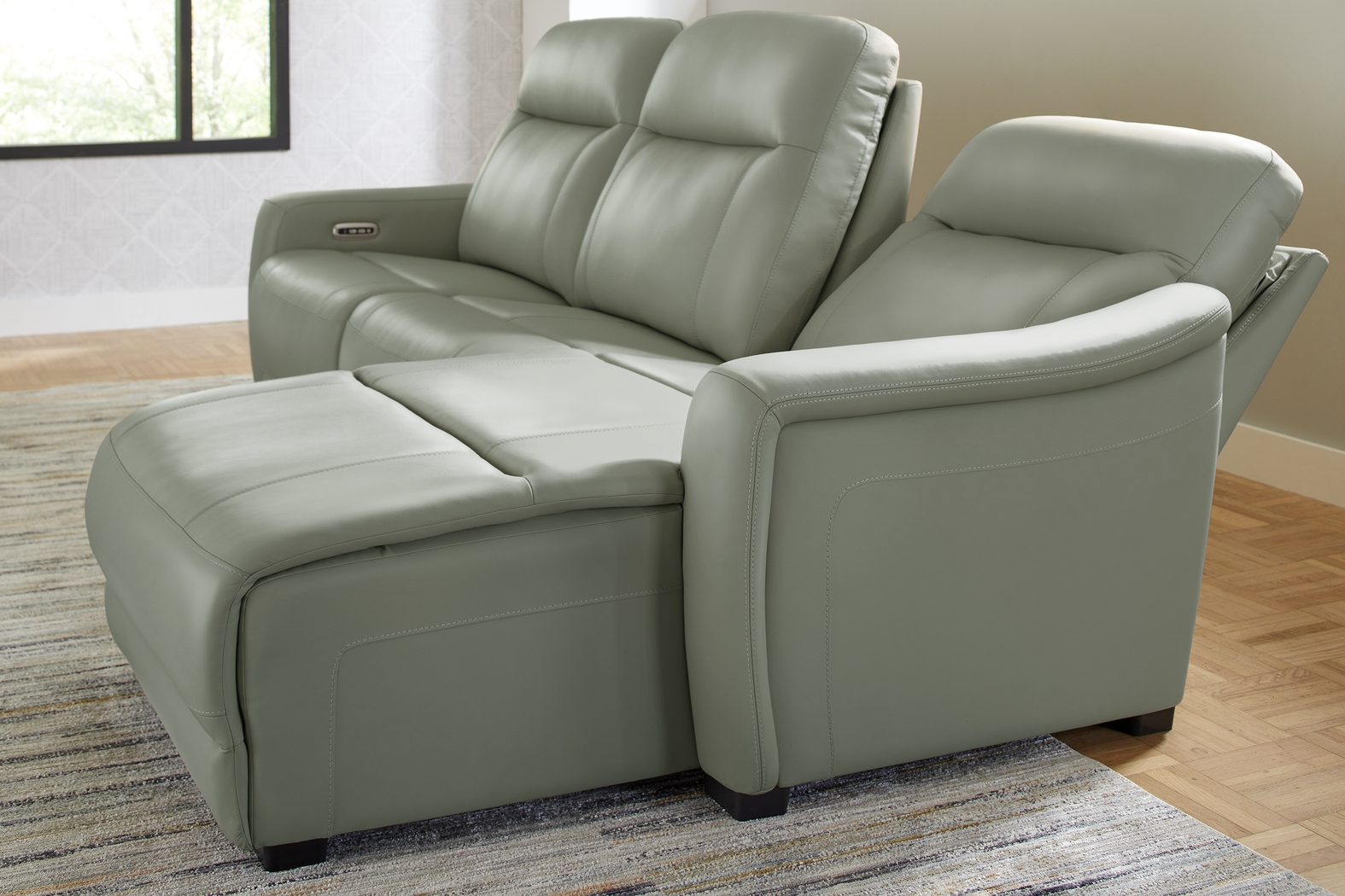 Newport Mint Leather 6 Pc Dual Power Reclining Sectional Living Room - Thumbnail - Image 6