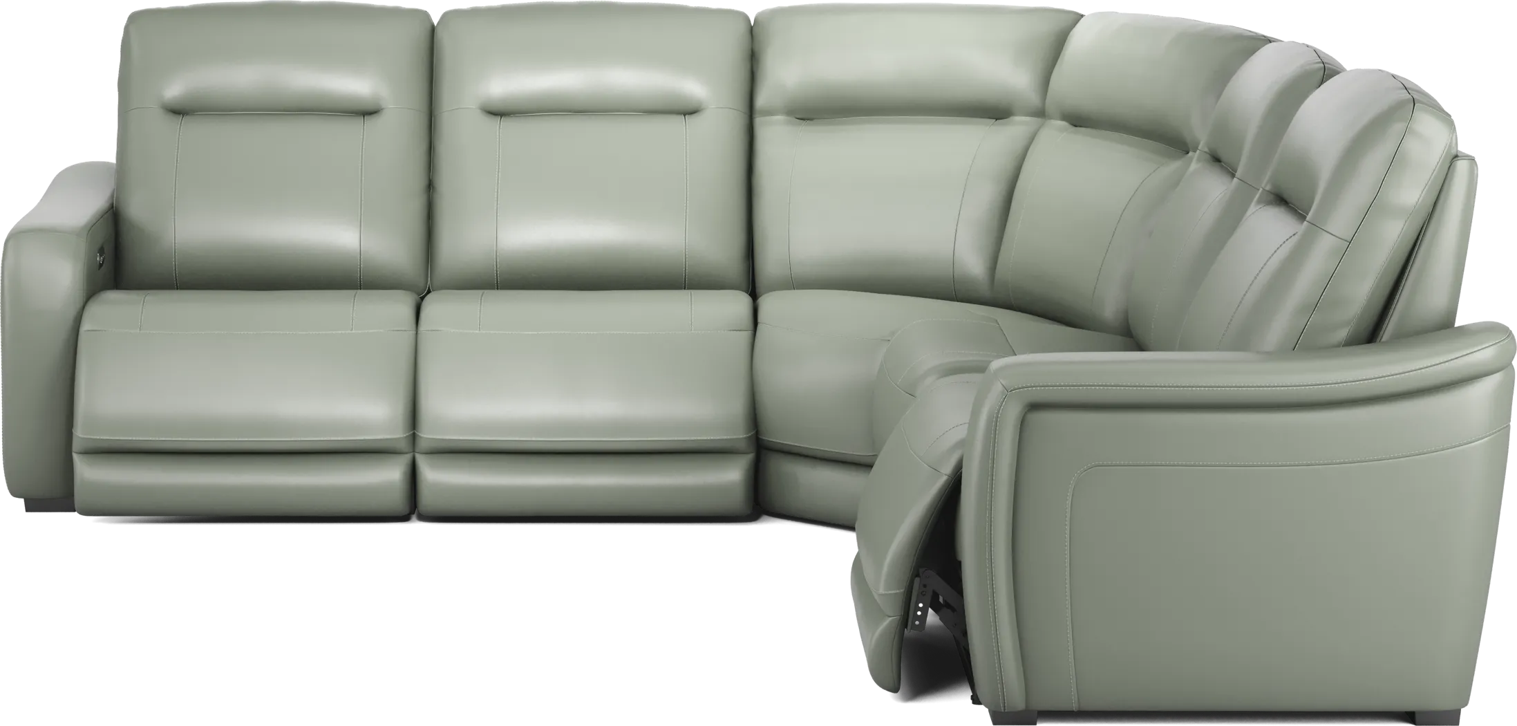 Newport Mint Leather 5 Pc Dual Power Reclining Sectional - Thumbnail - Image 2