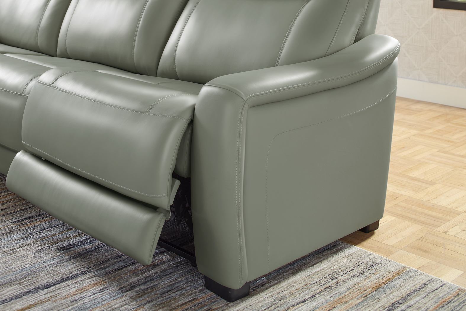 Newport Mint Leather 9 Pc Dual Power Reclining Sectional Living Room - Thumbnail - Image 5