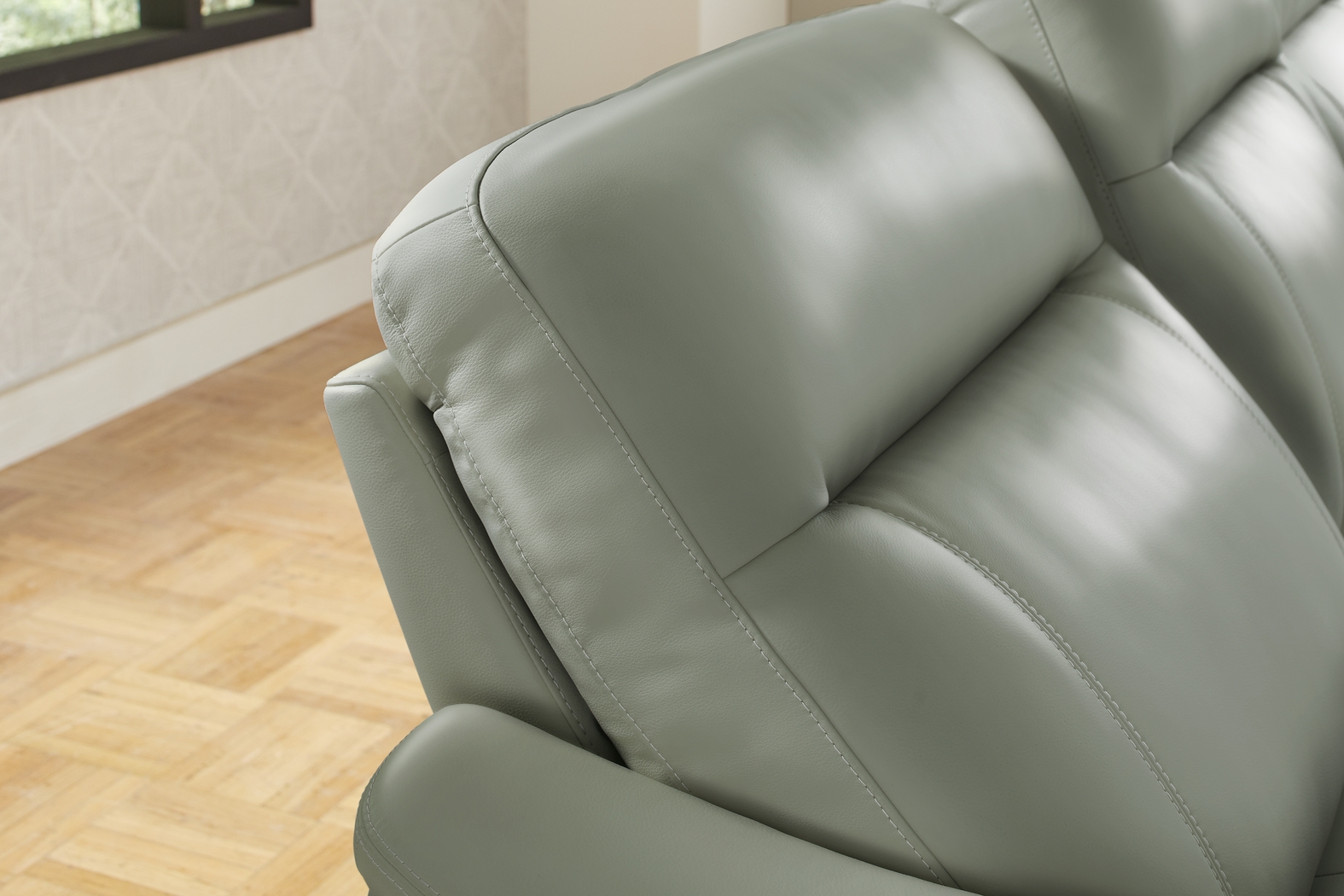 Newport Mint Leather 9 Pc Dual Power Reclining Sectional Living Room - Thumbnail - Image 7