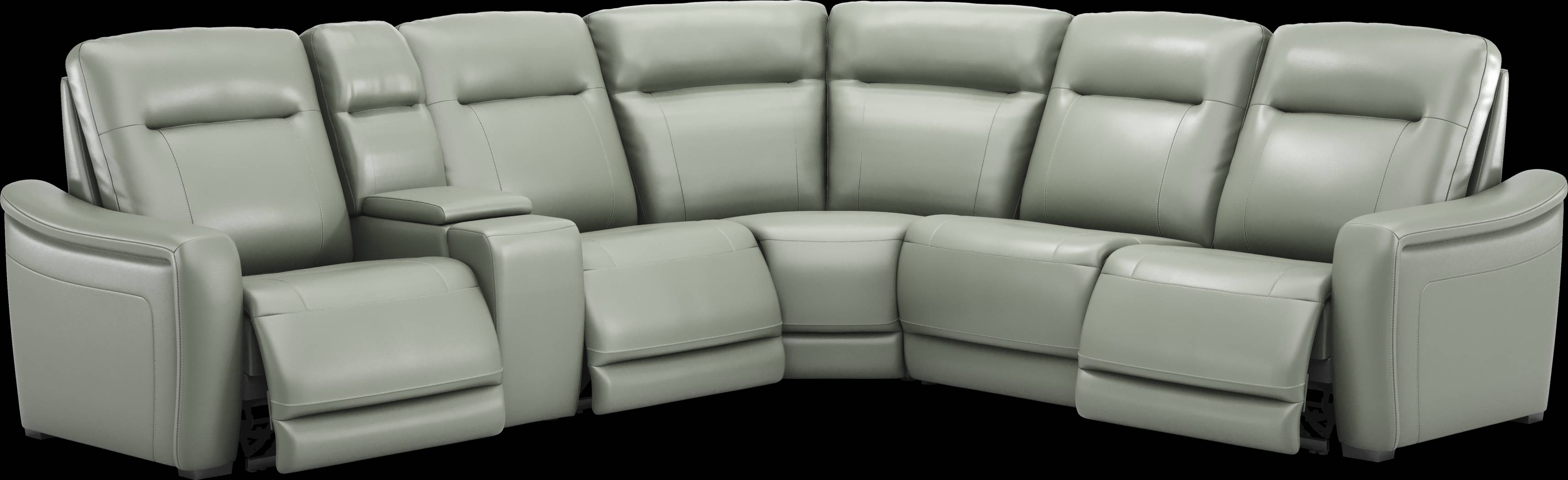 Newport Mint Leather 9 Pc Dual Power Reclining Sectional Living Room - Thumbnail - Image 2