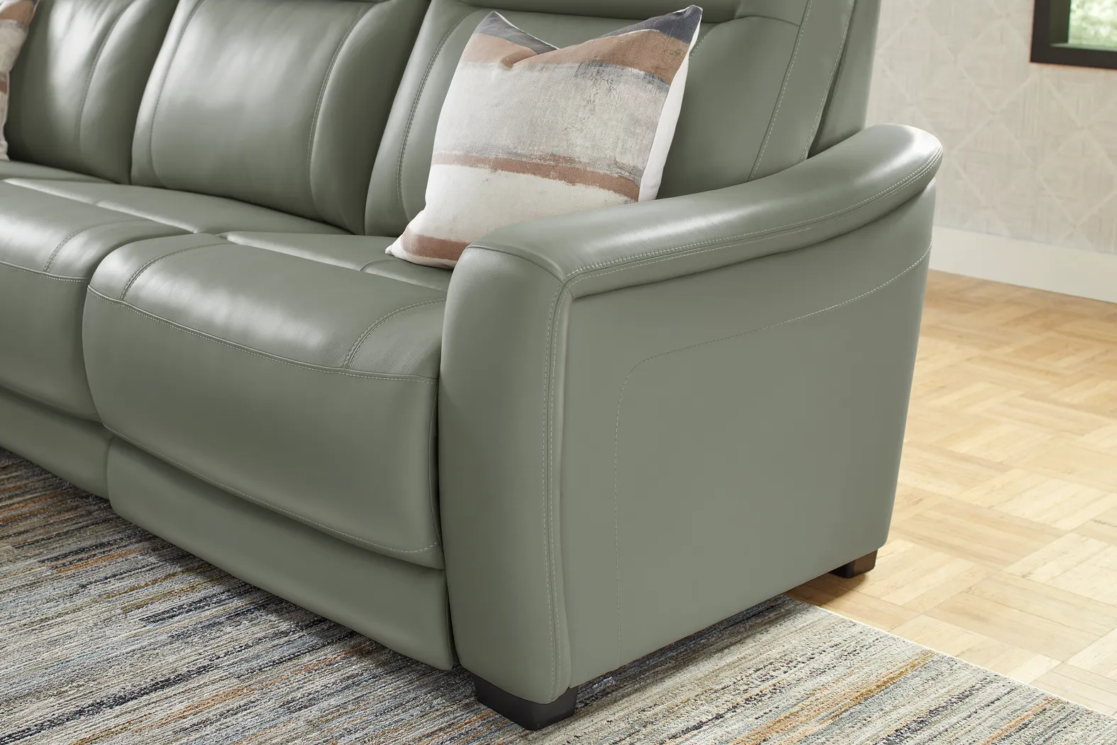 Newport Mint Leather 6 Pc Dual Power Reclining Sectional - Image 7
