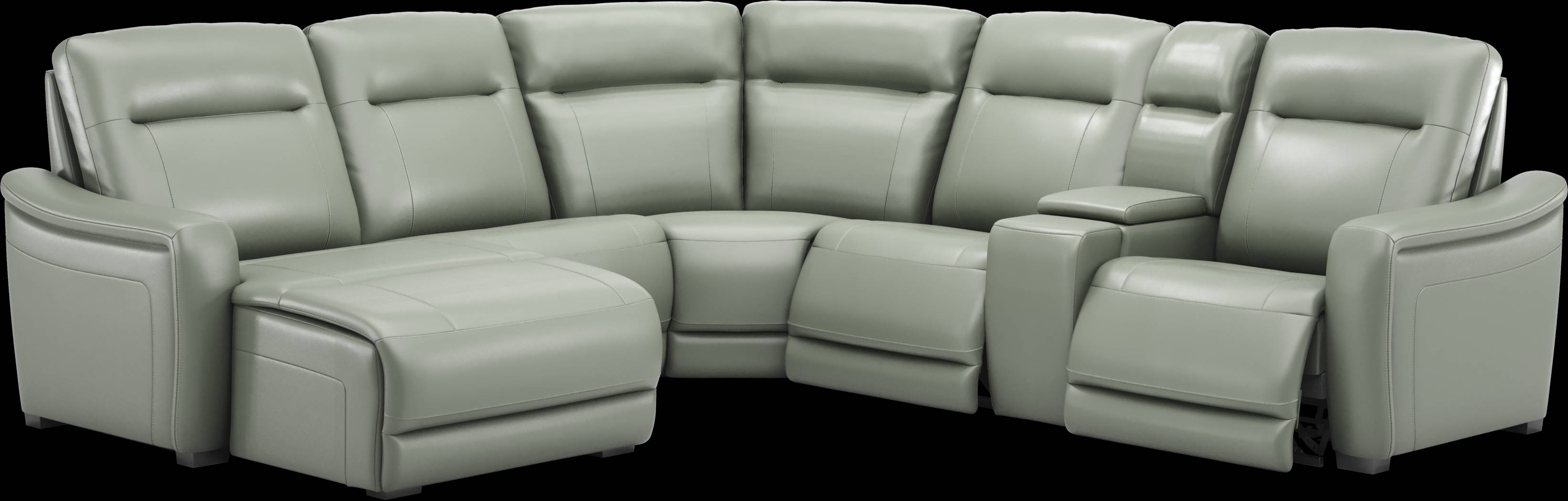 Newport Mint Leather 6 Pc Dual Power Reclining Sectional - Thumbnail - Image 1