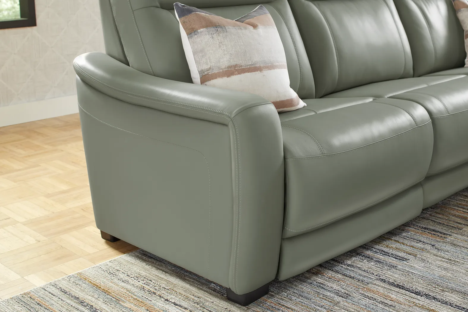Newport Mint Leather 6 Pc Dual Power Reclining Sectional - Image 4