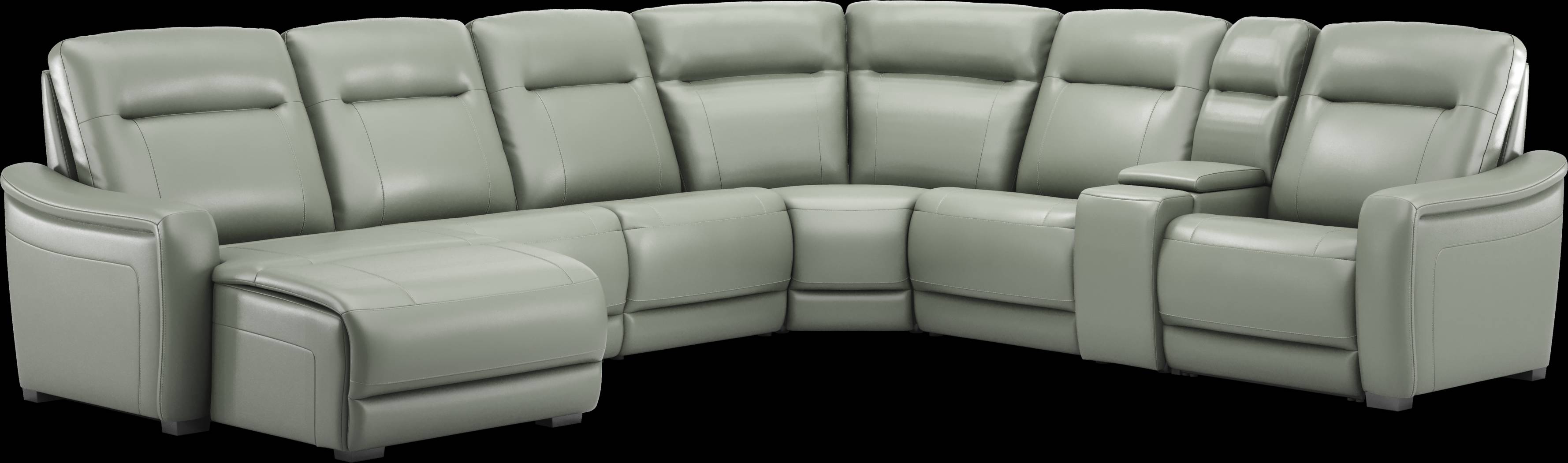 Newport Mint Leather 7 Pc Dual Power Reclining Sectional - Thumbnail - Image 3