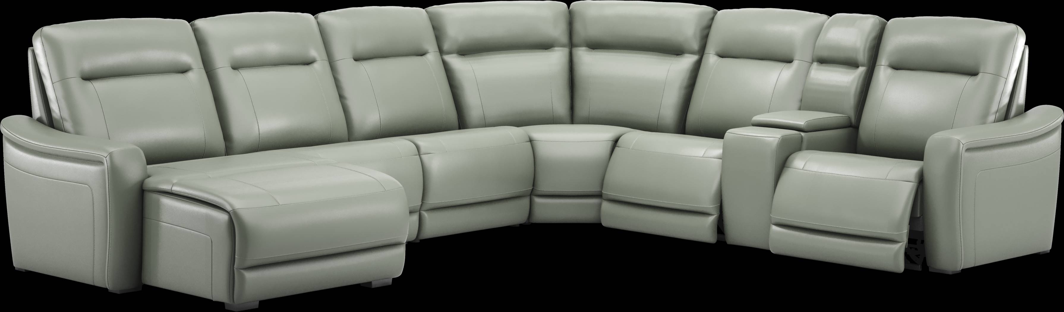 Newport Mint Leather 7 Pc Dual Power Reclining Sectional - Thumbnail - Image 1