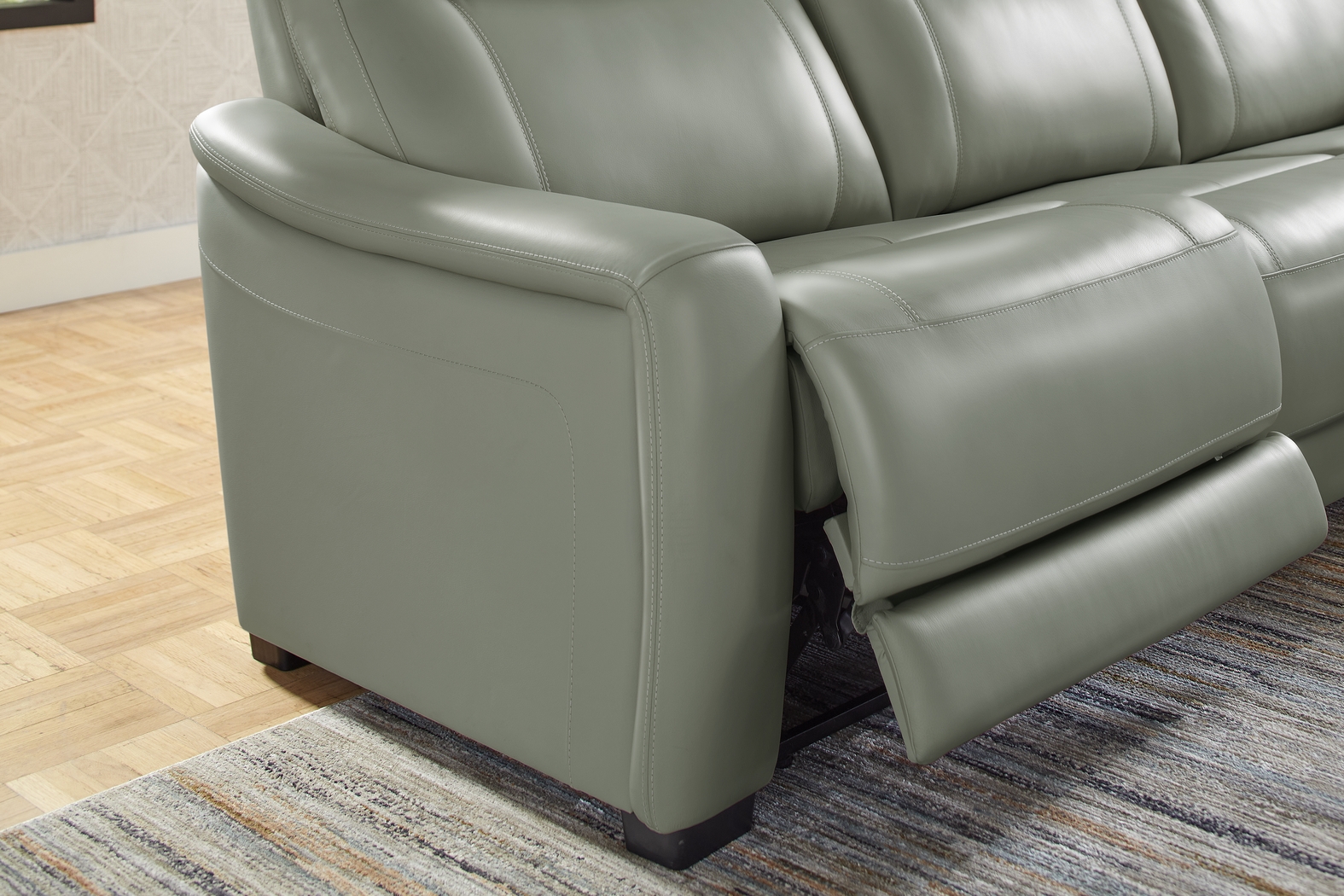 Newport Mint Leather 10 Pc Dual Power Reclining Sectional Living Room - Thumbnail - Image 5