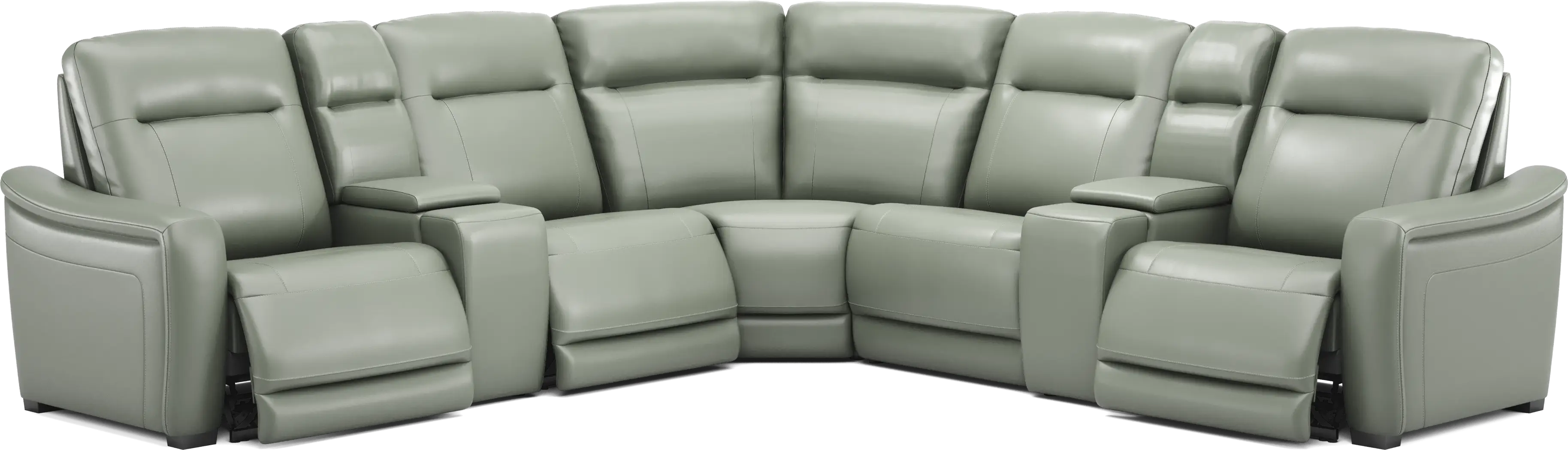 Newport Mint Leather 7 Pc Dual Power Reclining Sectional - Thumbnail - Image 1