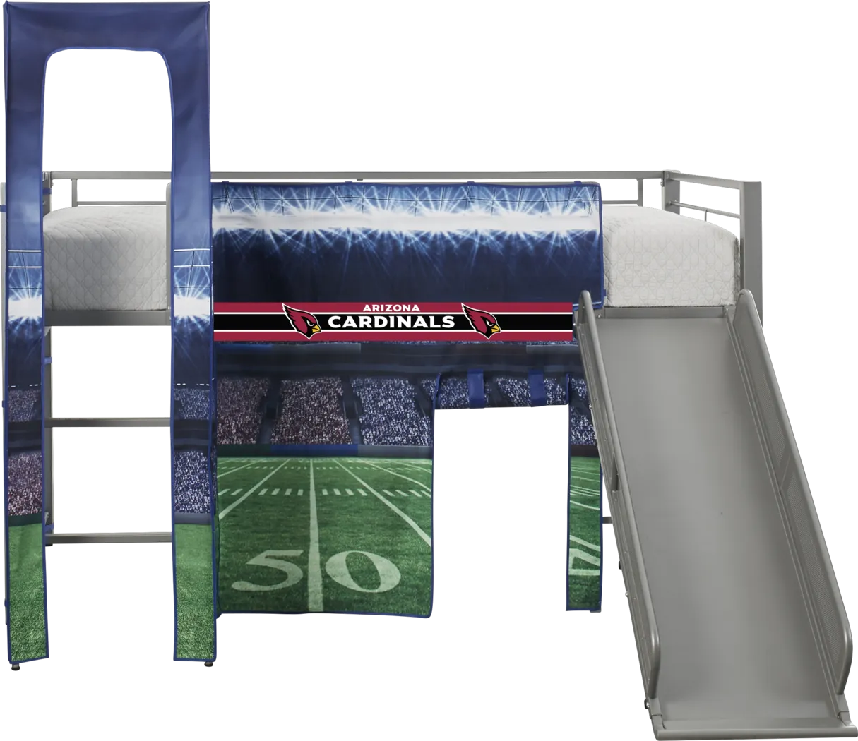 NFL 50 Yards Arizona Cardinals Silver Jr. Tent Loft Bed with Slide and Tower - Thumbnail - Image 1