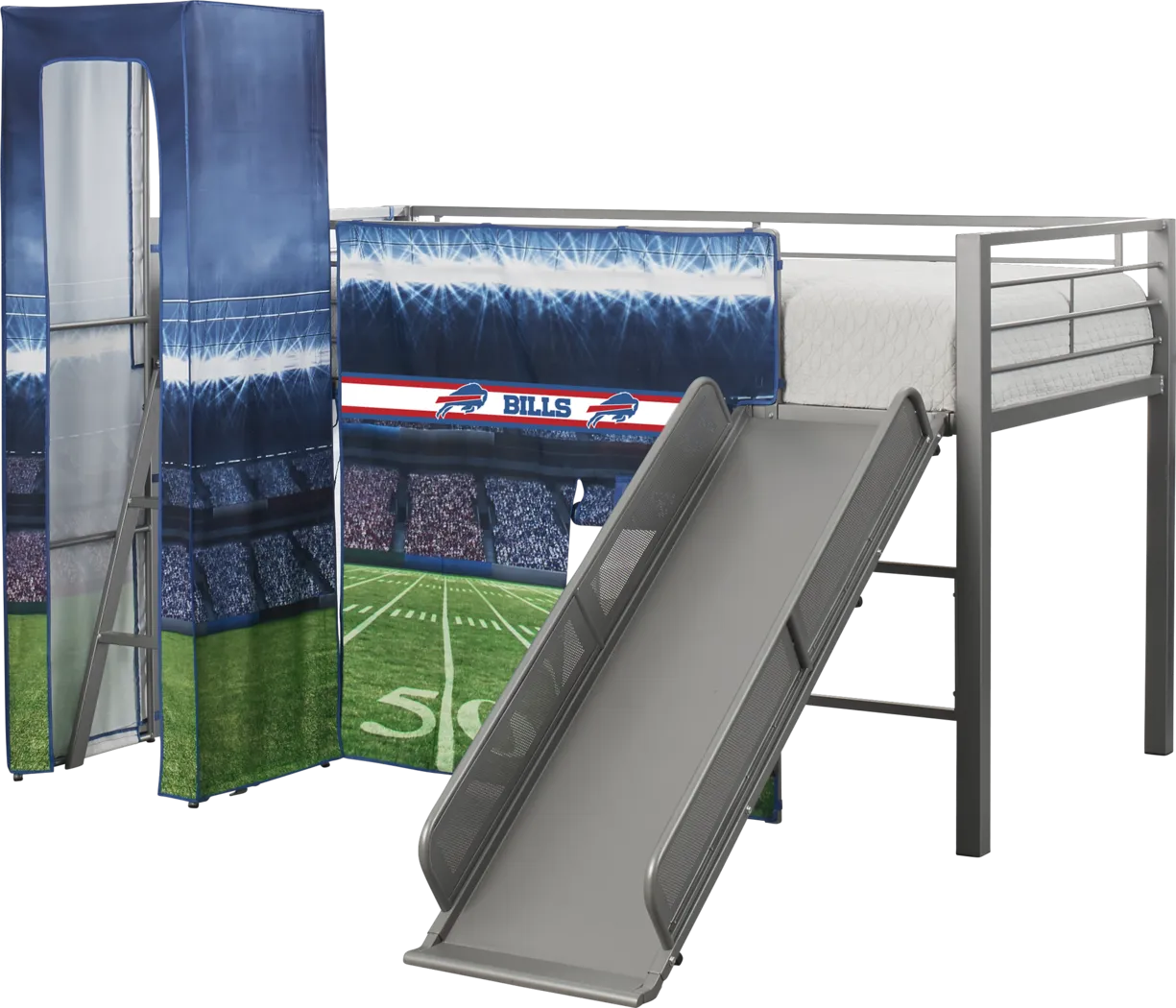 NFL 50 Yards Buffalo Bills Silver Jr. Tent Loft Bed with Slide and Tower - Thumbnail - Image 4
