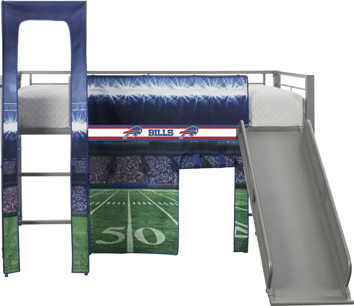 NFL 50 Yards Buffalo Bills Silver Jr. Tent Loft Bed with Slide and Tower - Thumbnail - Image 1