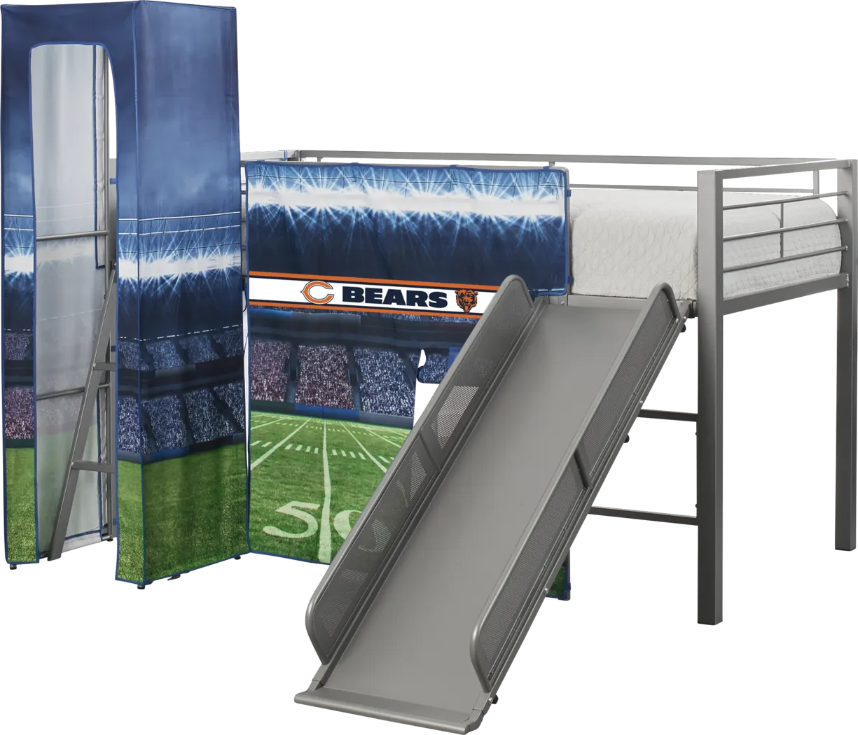 NFL 50 Yards Chicago Bears Silver Jr. Tent Loft Bed with Slide and Tower - Thumbnail - Image 4