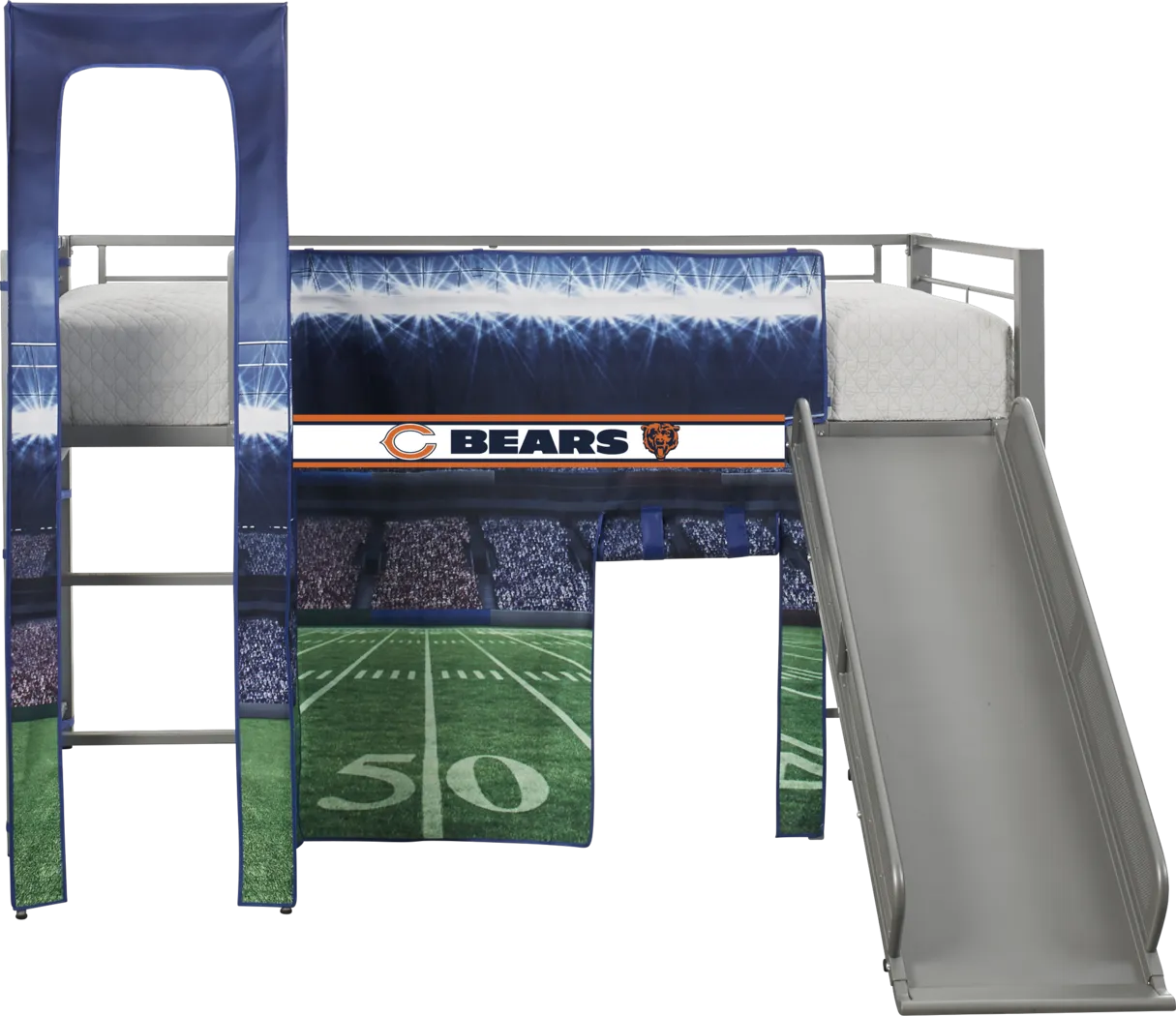 NFL 50 Yards Chicago Bears Silver Jr. Tent Loft Bed with Slide and Tower - Thumbnail - Image 1