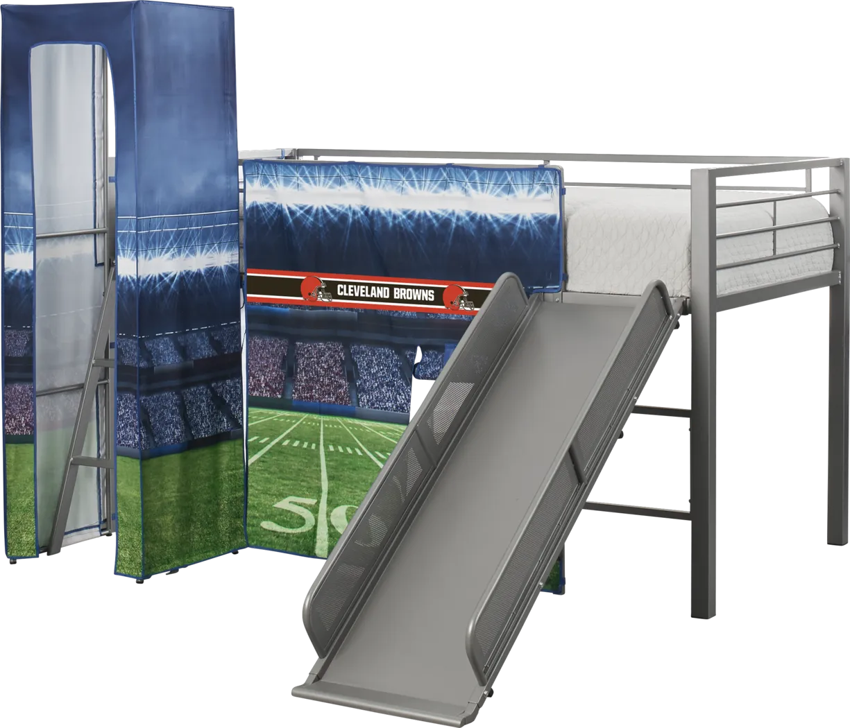 NFL 50 Yards Cleveland Browns Silver Jr. Tent Loft Bed with Slide and Tower - Thumbnail - Image 4