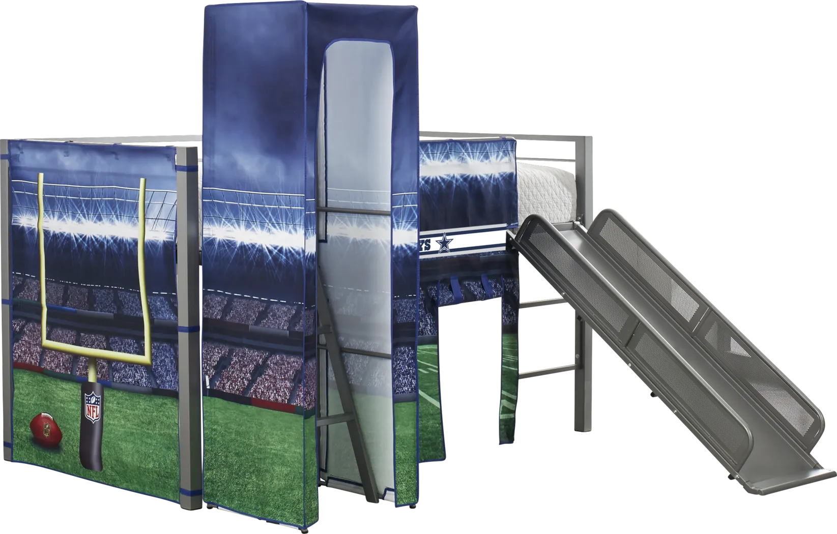 NFL 50 Yards Dallas Cowboys Silver Jr. Tent Loft Bed with Slide and Tower - Thumbnail - Image 3
