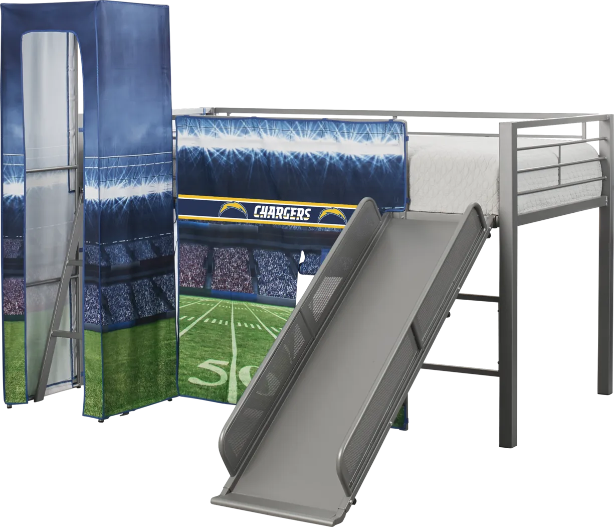 NFL 50 Yards Los Angeles Chargers Silver Jr. Tent Loft Bed with Slide and Tower - Thumbnail - Image 4